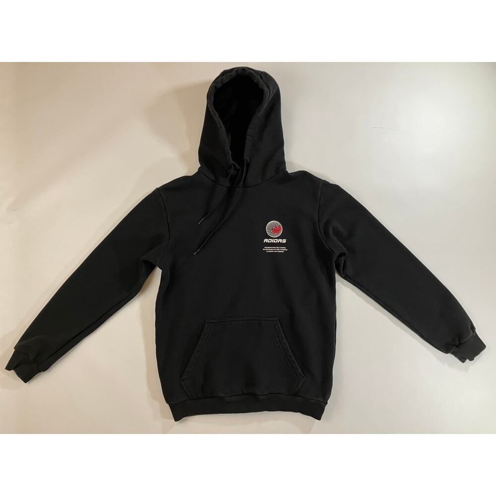 Adidas Originals Men S Black Globe Graphic Pullover Hoodie IW7796 Trefoil Fleece